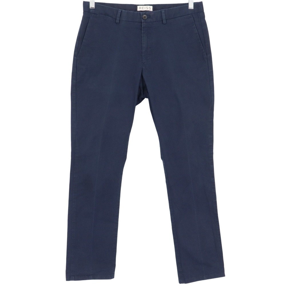 Reiss Mens Navy Blue Cotton Stretch Chino Trousers Pants Size 32 Office Casual